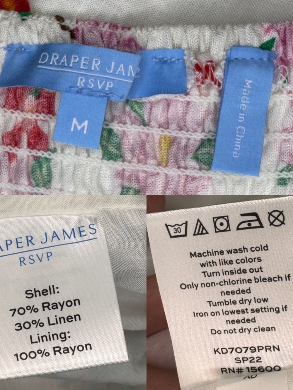 Draper James RSVP Smocked Floral Midi Dress Ivory Multi NWT Size M - Picture 5 of 5